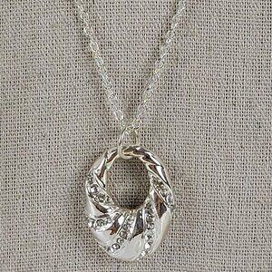 KR Silver Tone Clear Crystal Oval Pendant Necklace 20" Lobster Clasp